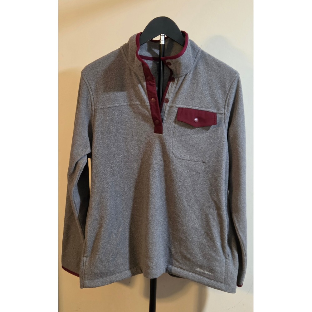Eddie Bauer Fleece Quarter Snap Pullover Women's Size Large Gray Maroon